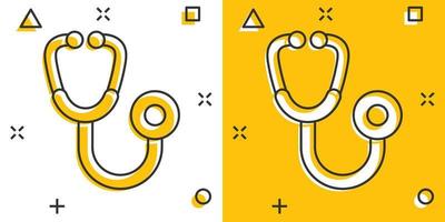 Stethoskop-Schild-Symbol im Comic-Stil. medizinische vektorkarikaturillustration des arztes auf weißem lokalisiertem hintergrund. Krankenhaus-Geschäftskonzept-Splash-Effekt. vektor