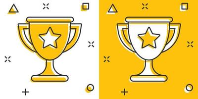 vektor tecknad serie trofén kopp ikon i komisk stil. vinnare tecken illustration piktogram. tilldela pris- företag stänk effekt begrepp.