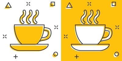 Kaffee, Teetassen-Symbol im Comic-Stil. Kaffeetasse Vektor Cartoon Illustration Piktogramm. Getränk-Geschäftskonzept-Splash-Effekt.