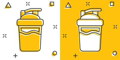 Shaker-Symbol im Comic-Stil. Sportflaschen-Vektor-Cartoon-Illustration auf weißem, isoliertem Hintergrund. Fitness-Container Geschäftskonzept Splash-Effekt. vektor