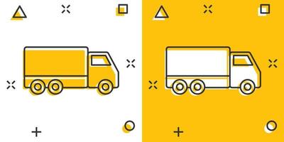 Lieferwagen-Schild-Symbol im Comic-Stil. Van-Vektor-Cartoon-Illustration auf weißem, isoliertem Hintergrund. Cargo-Auto-Business-Konzept-Splash-Effekt. vektor