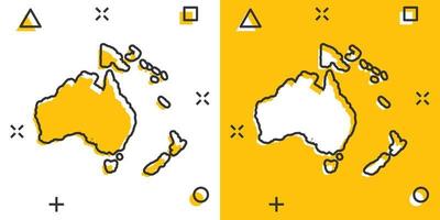 tecknad serie färgad Australien och oceania Karta ikon i komisk stil. Australien och oceania tecken illustration piktogram. Land geografi stänk företag begrepp. vektor