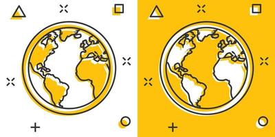 Vektor-Cartoon-Globus-Weltkarte-Symbol im Comic-Stil. rundes erdillustrationspiktogramm. Planet Business Splash-Effekt-Konzept. vektor