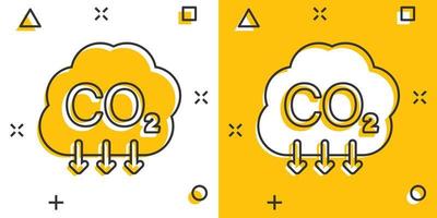 CO2-Symbol im Comic-Stil. Emission Cartoon-Vektor-Illustration auf weißem Hintergrund isoliert. geschäftskonzept mit spritzeffekt zur gasreduzierung. vektor