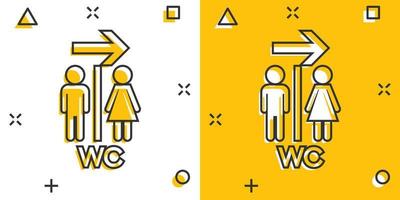 vektor tecknad serie toalett, toalett ikon i komisk stil. män och kvinnor toalett tecken illustration piktogram. toalett företag stänk effekt begrepp.