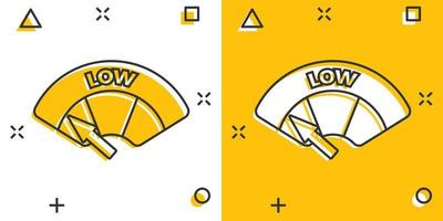 Cartoon farbige Low-Level-Symbol im Comic-Stil. Tachometer, Drehzahlmesser-Illustrationspiktogramm. Low-Level-Zeichen-Splash-Geschäftskonzept. vektor