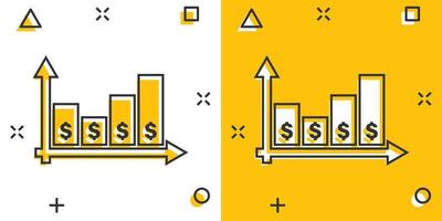 pengar tillväxt ikon i komisk stil. pil framsteg tecknad serie vektor illustration på vit isolerat bakgrund. karriär stänk effekt företag begrepp.