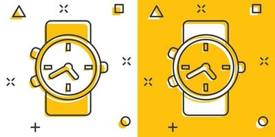 Vektor-Cartoon-Uhr-Symbol im Comic-Stil. Uhr Zeichen Abbildung Piktogramm. Timer-Business-Splash-Effekt-Konzept. vektor