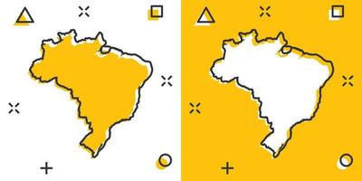 Vektor-Cartoon-Brasilien-Kartensymbol im Comic-Stil. Brasilien Zeichen Abbildung Piktogramm. Kartografie-Karten-Business-Splash-Effekt-Konzept. vektor