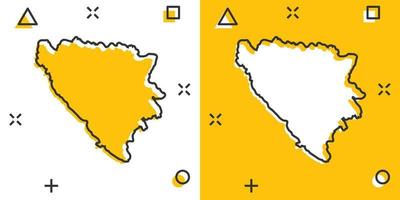 Vektor Cartoon Bosnien und Herzegowina Kartensymbol im Comic-Stil. bosnien und herzegowina zeichen illustration piktogramm. Kartografie-Karten-Business-Splash-Effekt-Konzept.