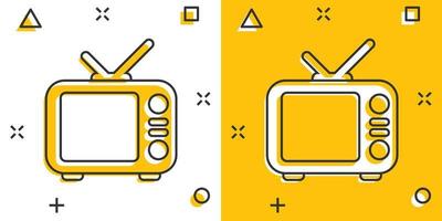 TV-Symbol im Comic-Stil. Fernsehkarikaturzeichen-Vektorillustration auf weißem lokalisiertem Hintergrund. Geschäftskonzept mit Splash-Effekt für Videokanäle. vektor