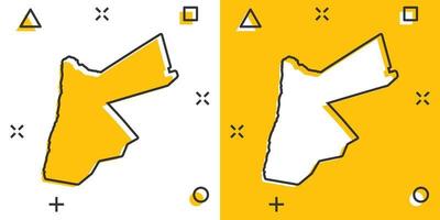 Vektor-Cartoon-Jordanien-Kartensymbol im Comic-Stil. Jordan-Zeichen-Illustrations-Piktogramm. Kartografie-Karten-Business-Splash-Effekt-Konzept. vektor