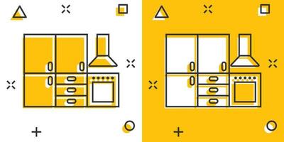 kök möbel ikon i komisk stil. kök tecknad serie vektor illustration på vit isolerat bakgrund. matlagning rum stänk effekt företag begrepp.