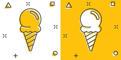 Eis-Symbol im Comic-Stil. Eisbecher-Cartoon-Vektorillustration auf weißem, isoliertem Hintergrund. Geschäftskonzept mit Sorbet-Dessert-Splash-Effekt. vektor