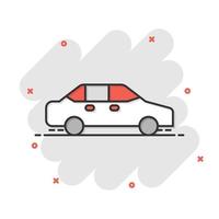 Auto-Symbol im Comic-Stil. Automobil-Fahrzeugkarikatur-Vektorillustration auf weißem lokalisiertem Hintergrund. Limousine Spritzeffekt Geschäftskonzept. vektor