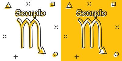 vektor tecknad serie scorpio zodiaken ikon i komisk stil. astrologi tecken illustration piktogram. scorpio horoskop företag stänk effekt begrepp.