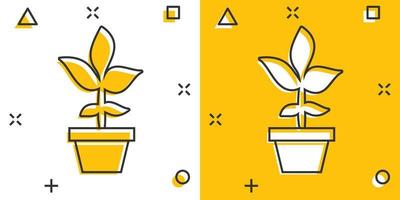 vektor tecknad serie blomma pott ikon i komisk stil. fröplanta blomma begrepp illustration piktogram. blommig blad företag stänk effekt begrepp.