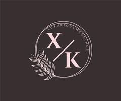 xk Initialen Brief Hochzeit Monogramm Logos Vorlage, handgezeichnete moderne minimalistische und florale Vorlagen für Einladungskarten, Datum speichern, elegante Identität. vektor