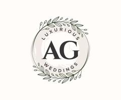 ag initialen brief hochzeit monogramm logos vorlage, handgezeichnete moderne minimalistische und florale vorlagen für einladungskarten, datum speichern, elegante identität. vektor