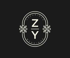 zy initialer brev bröllop monogram logotyper mall, hand dragen modern minimalistisk och blommig mallar för inbjudan kort, spara de datum, elegant identitet. vektor