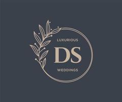 ds Initialen Brief Hochzeit Monogramm Logos Vorlage, handgezeichnete moderne minimalistische und florale Vorlagen für Einladungskarten, Datum speichern, elegante Identität. vektor