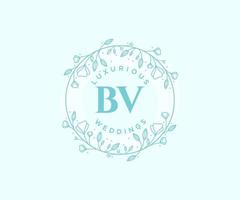 bv initialen brief hochzeitsmonogramm logos vorlage, handgezeichnete moderne minimalistische und florale vorlagen für einladungskarten, datum speichern, elegante identität. vektor