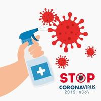 Kampagne von Stop 2019 ncov mit Flaschendesinfektionsmittel vektor