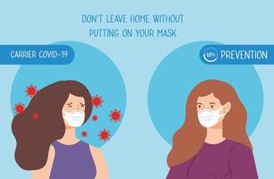 kvinnor som använder ansiktsmask med partiklar 2019 ncov vektor