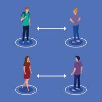 social distansering, håll avstånd i det offentliga samhället till människor som skyddas från covid 19, grupp ungdomar vektor