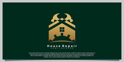 hus reparera logotyp design med hammare ikon kreativ begrepp vektor