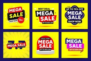 Mega Sale Banner Template Design, Big Deal Promotion Sonderangebot für Promotion und Werbung. abstraktes Comic-Abzeichen-Vektor-Illustrationskonzept. vektor