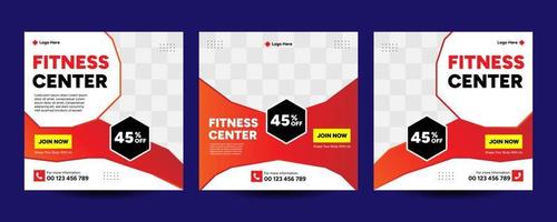 Fitness-Sport-Training-Workout-Social-Media-Beitragsvorlage. Förderung des digitalen Marketings für quadratisches Bannerdesign im Fitnessstudio. kreatives verkaufsplakat mit abstraktem vektorhintergrund. vektor