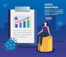 ekonomihantering återhämtning av marknaden efter covid 19, affärskvinna med ikoner vektor