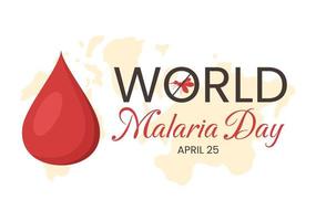 värld malaria dag på april 25 illustration med jord skyddade från mygg i platt tecknad serie hand dragen för webb baner eller landning sida mallar vektor