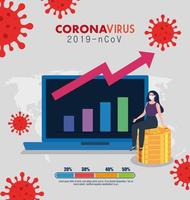 Finanzmanagement Erholung des Marktes nach Covid 19, Geschäftsfrau mit Computer und Infografik vektor