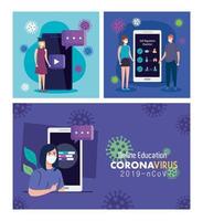 ställa in scener, online-utbildning för att stoppa coronavirus covid-19-spridning, lära sig online-koncept vektor