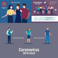 ställa in scener, människor som använder ansiktsmask och förebygga kampanjer coronavirus covid 19 vektor