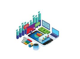 modern isometrisk digital investering illustration, webb banderoller, lämplig för diagram, infografik, bok illustration, spel tillgång, och Övrig grafisk relaterad tillgångar vektor