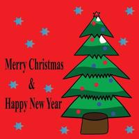 Weihnachtsbaum mit dem Schneeflocken-Hintergrunddesign. frohe weihnachten und guten rutsch ins neue jahr grußtypografie vektor