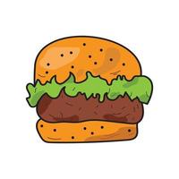 burger handgezeichnete vektorillustration. Cartoon-Stil. isoliert auf weißem Hintergrund. Dieser Vektor kann auch als Produkt- oder Markenlogo verwendet werden. design für banner, poster, karte, druck, menü