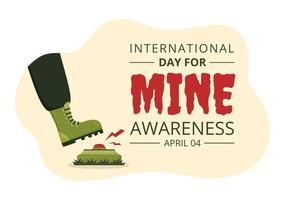 internationaler Tag des Bewusstseins für Minen am 4. April Illustration mit Treten Sie nicht auf Landminen für Web-Banner in handgezeichneten Vorlagen mit flachen Cartoons vektor