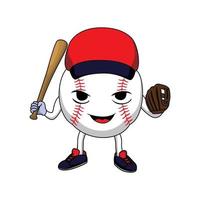 Baseball-Charakterdesign. Ballmaskottchen mit Schläger und Handschuh. amerikanisches sportzeichen und symbol. vektor