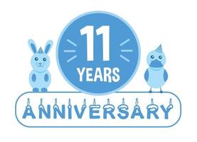 11. Geburtstag. Banner zum elfjährigen Jubiläum mit blauem Thema für Kinder. vektor