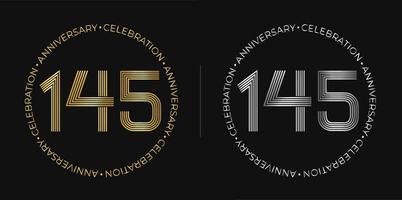 145:e födelsedag. ett hundra och fyrtiofem år årsdag firande baner i gyllene och silver- färger. cirkulär logotyp med original- tal design i elegant rader. vektor