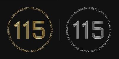 115:e födelsedag. ett hundra och femton år årsdag firande baner i gyllene och silver- färger. cirkulär logotyp med original- tal design i elegant rader. vektor