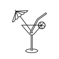 Martini-Cocktail mit Regenschirm und Zitrone im klassischen Glas. Gekritzelvektorikone lokalisiert auf weißem Hintergrund. vektor