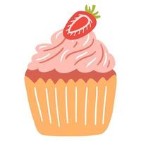 handgezeichneter leckerer Cupcake im Cartoon-Stil. vektorillustration von süßigkeiten, dessert, gebäck vektor