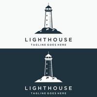 Sea Lighthouse Tower Building kreatives Logo-Design mit Spotlights Vintage Vector Template.