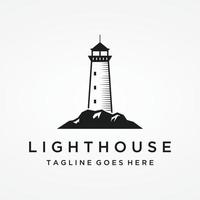Sea Lighthouse Tower Building kreatives Logo-Design mit Spotlights Vintage Vector Template.