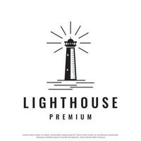 Sea Lighthouse Tower Building kreatives Logo-Design mit Spotlights Vintage Vector Template.